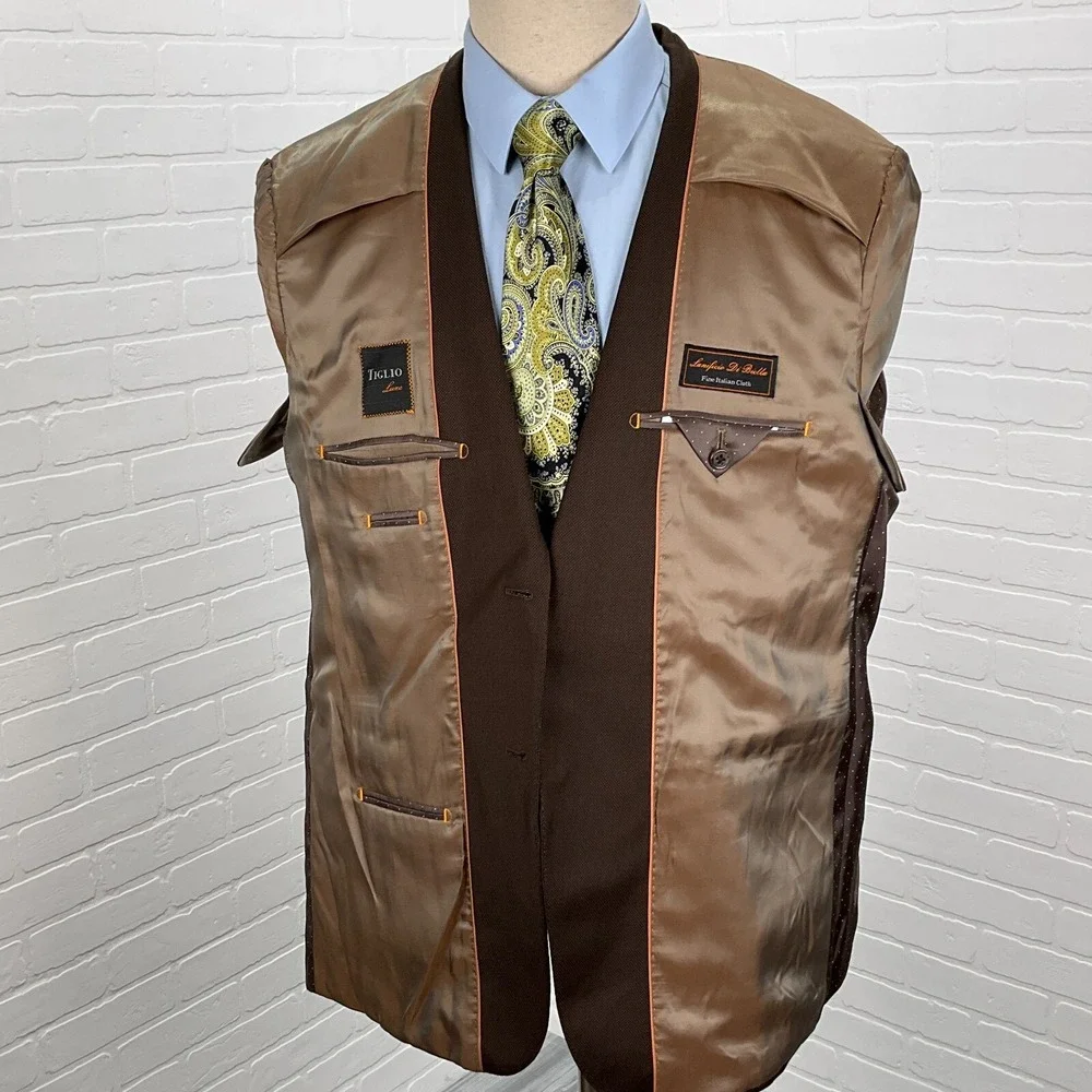 Tiglio Luxe Blazer Men 44R Brown Novello Di Biella Wool‎ Classic Jacket Italy